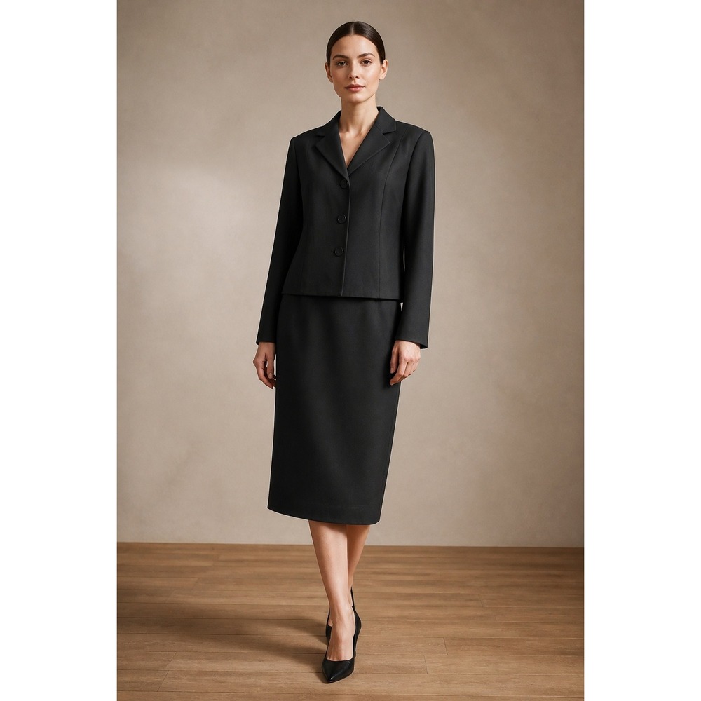 Spiegel Women Black Skirt Suit Set Blazer Pencil Skirt Size 14 Professional Work